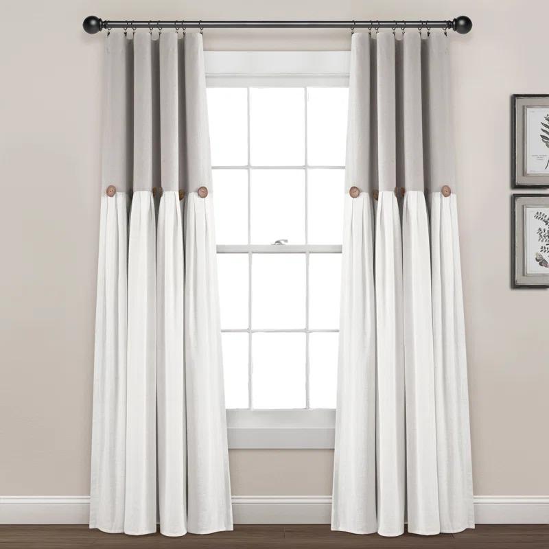 Lush Decor Linen Button Cotton Blend Blackout Curtain Single Panel
