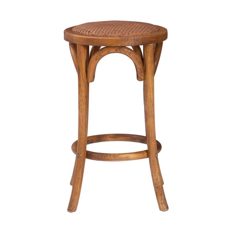 Dovecove Rae Round Rattan Seat Counter Stool with Solid Wood Frame