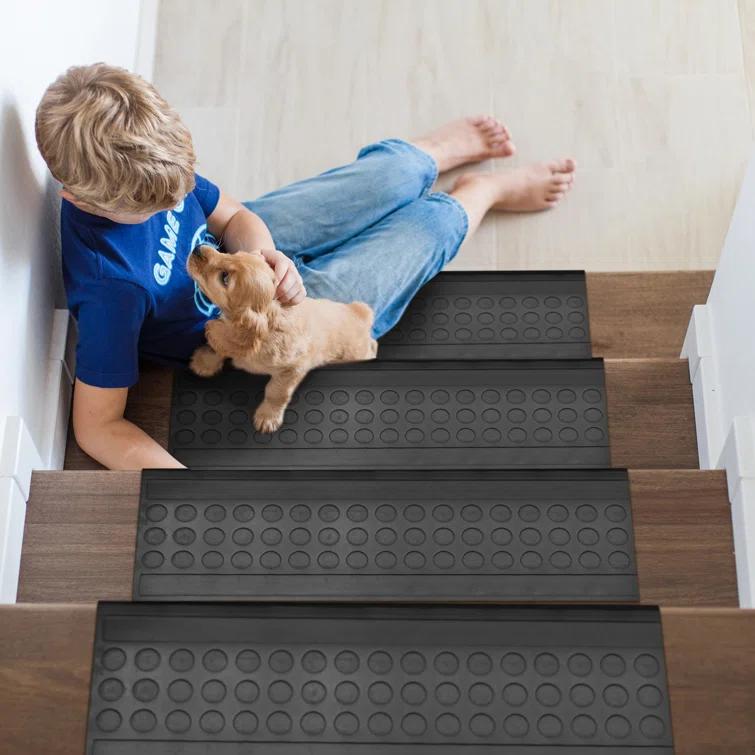 Ottomanson Waterproof, Low Profile Non-Slip Indoor/Outdoor Black Rubber Stair Treads, 10 in. x 25.5 in. & Reviews | Wayfair