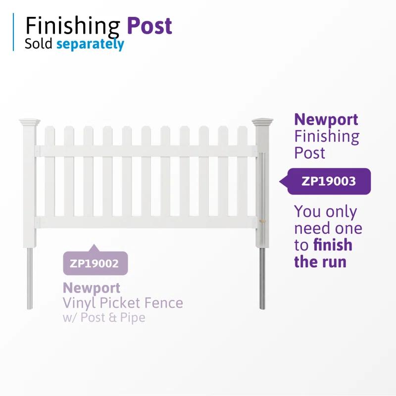 WamBam No-Dig Fence 3ft H x 6ft W (1 Panel + 1 Post) No Dig WamBam Newport Fence Kit, White Vinyl Picket Fence, Easy Install Outdoor Fence for Backyard or Patio, DIY Decorative Fencing, ZP19002