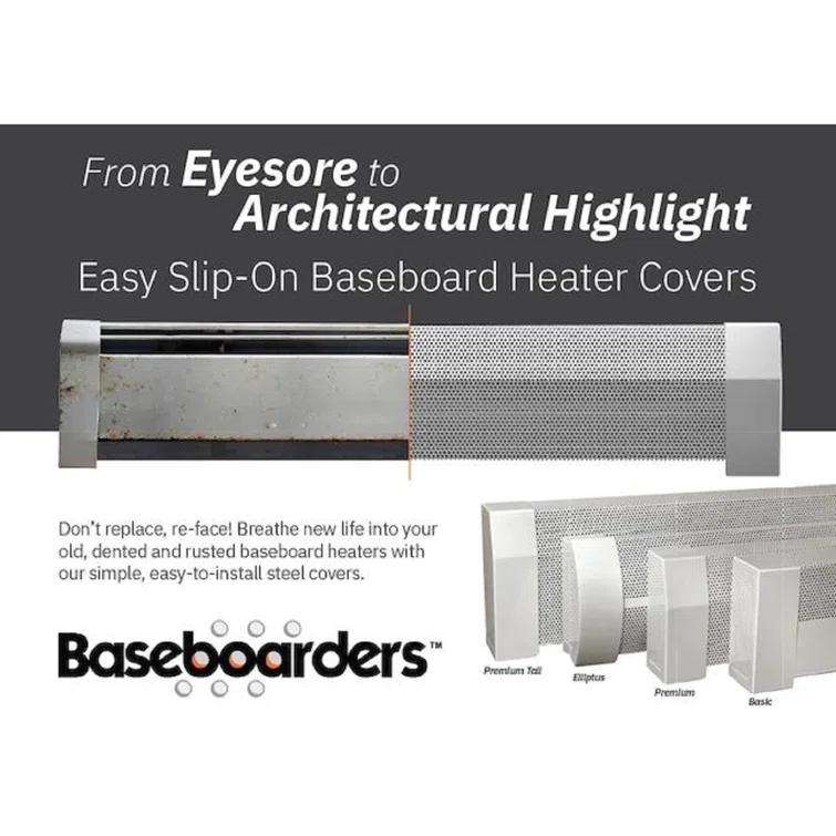 Baseboarders Baseboarders Elliptus Galvanized Steel Easy Slip-on Baseboard Heater Cover Set - White | Heater Cover and Endcaps Included