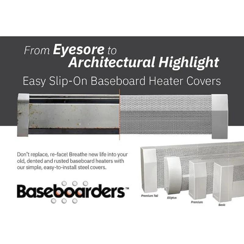 Baseboarders Baseboarders Elliptus Galvanized Steel Easy Slip-on Baseboard Heater Cover Set - White | Heater Cover and Endcaps Included