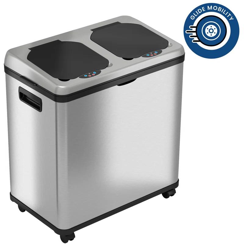 iTouchless Erik Stainless Steel 16 Gallon Motion Sensor Multi-Compartments Trash & Recycling Bin
