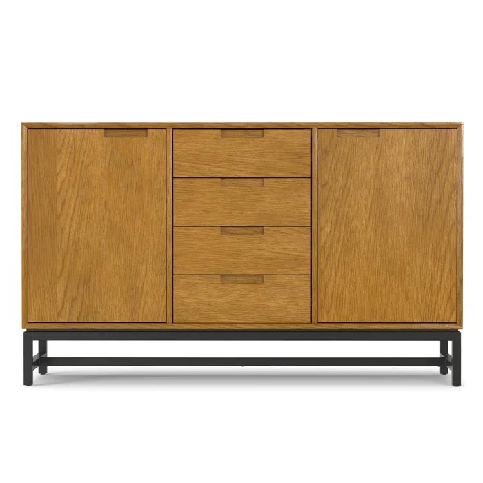 Simpli Home Banting 60"W Solid Wood Industrial 2-Door Sideboard Buffet with 4 Center Drawers
