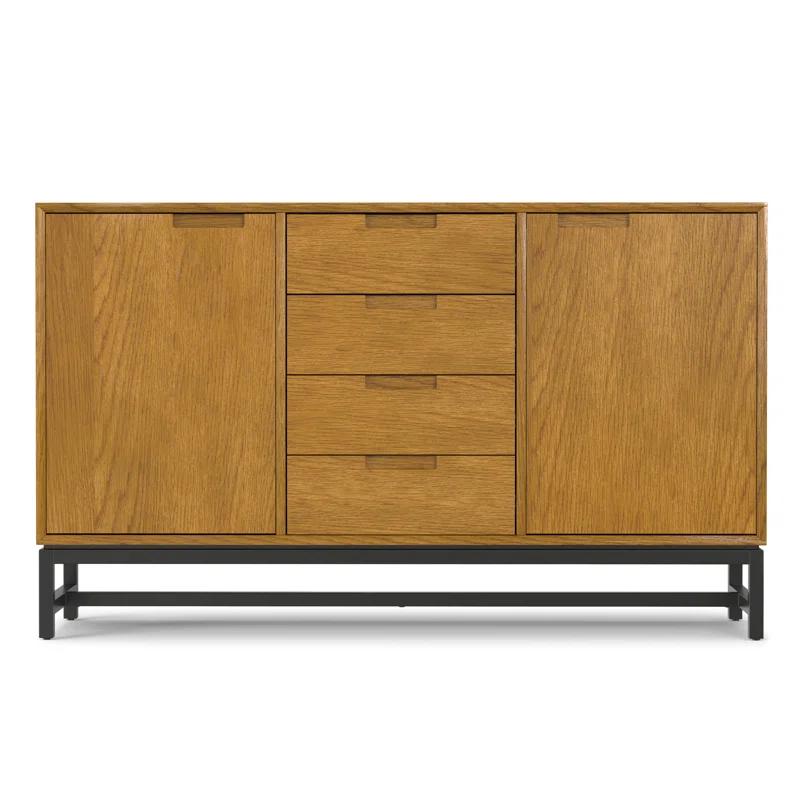 Simpli Home Banting 60"W Solid Wood Industrial 2-Door Sideboard Buffet with 4 Center Drawers