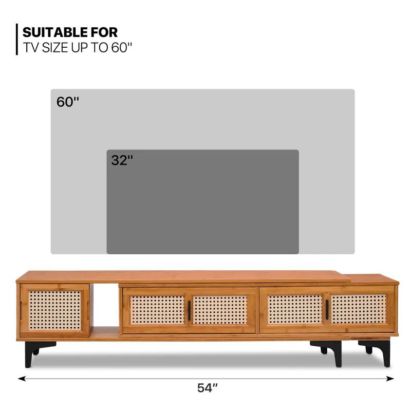 MoNiBloom Bamboo TV Stand with Storage Cabinet, 54" to 82.5" Extendable Length TV Console for Home Living Room