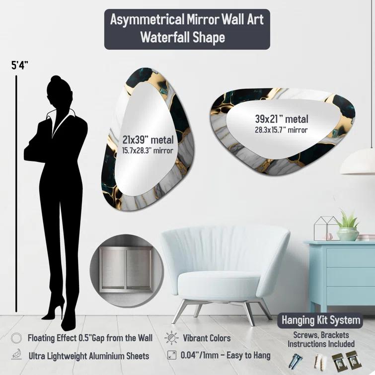 Design Art Gilded Rose Vintage Glam IV - Floral Asymmetrical Decorative Wall Mirror, Pink Unique Shape Large Mirror, Printed Metal Art