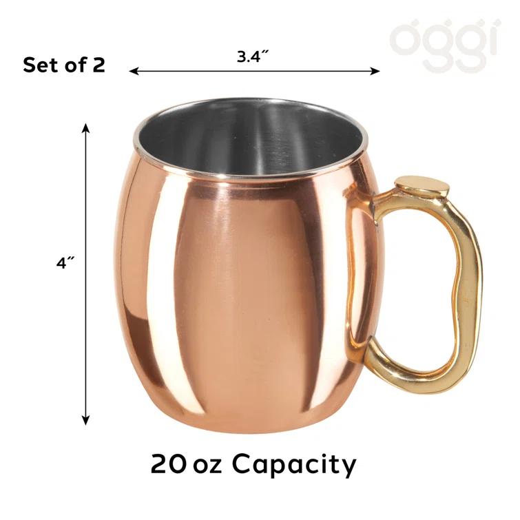 OGGI Oggi Barware 2 Piece 20 Oz Stainless Steel Moscow Mule Mug Set (Set of 2)