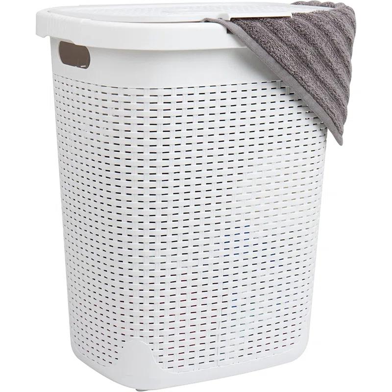 Mind Reader Mind Reader 40L Slim Laundry Hamper, Clothes Basket, Lid, Wicker Design, Plastic