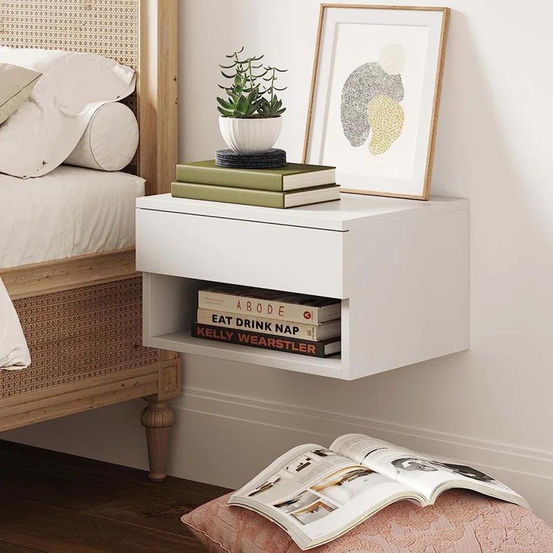 Nathan James Modern Floating Bedroom Nightstand with Storage Drawer and Open Shelf Cubby