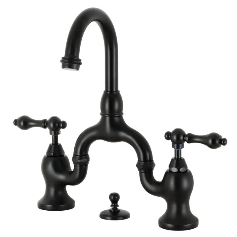 Kingston Brass English Country Two-Handle 3-Hole Deck Mount Bridge Bathroom Faucet with Brass Pop-Up