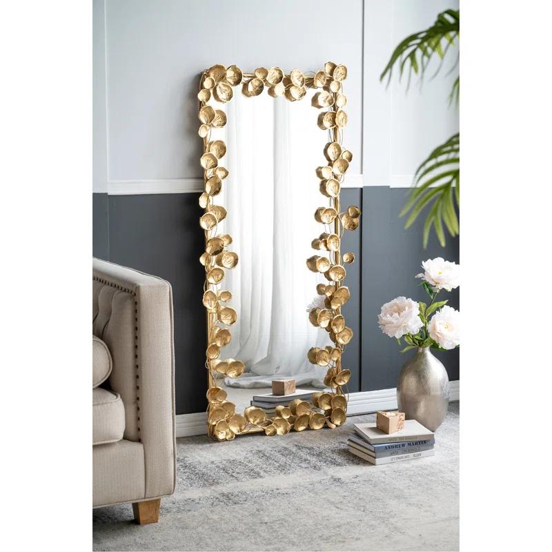 Rosdorf Park 61" X 31" Full Length Mirror With Golden Leaf Accents, Floor Miiror For Living Room Bedroom
