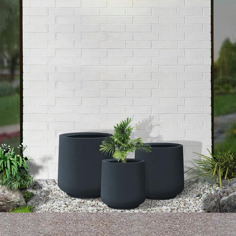 Kante Kante Round Concrete Planters, Outdoor Indoor Pots Containers with Drainage Holes Set