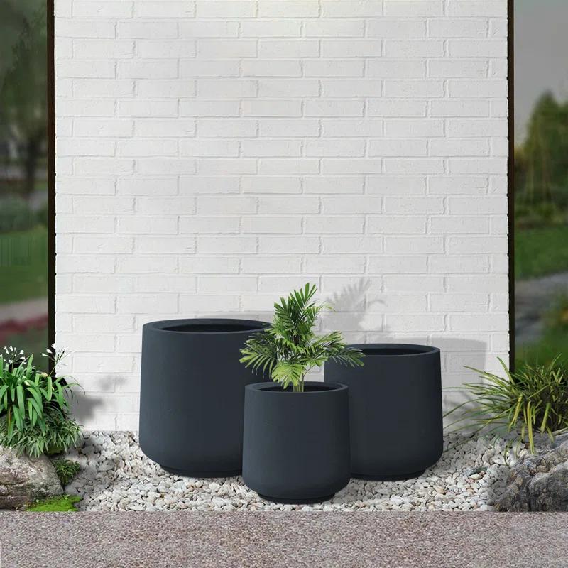 Kante Kante Round Concrete Planters, Outdoor Indoor Pots Containers with Drainage Holes Set