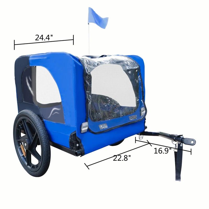 Myhomekeepers Blue High Quality 16 Inch Air Wheel Pet Bike Trailer For Dogs Foldable Bicycle Pet Trailer
