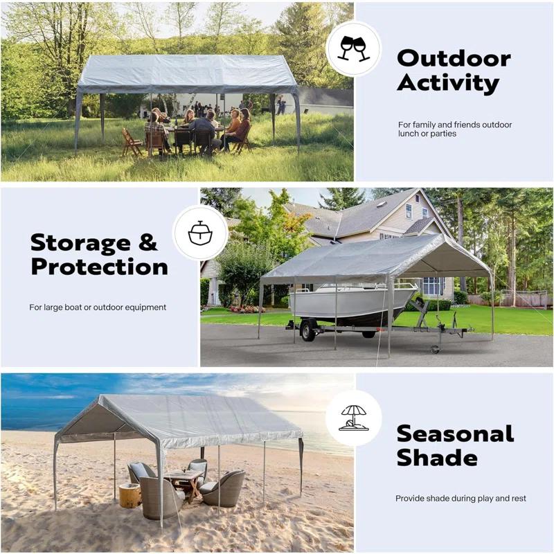 VIVOHOME 20 Ft. W x 12 Ft. D Carport Replacement Canopy Cover