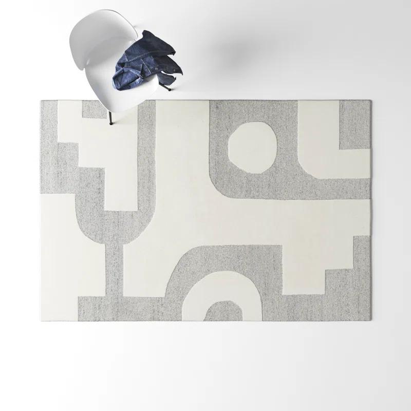 Wingrove Abstract Hand Tufted Wool Area Rug in Gray