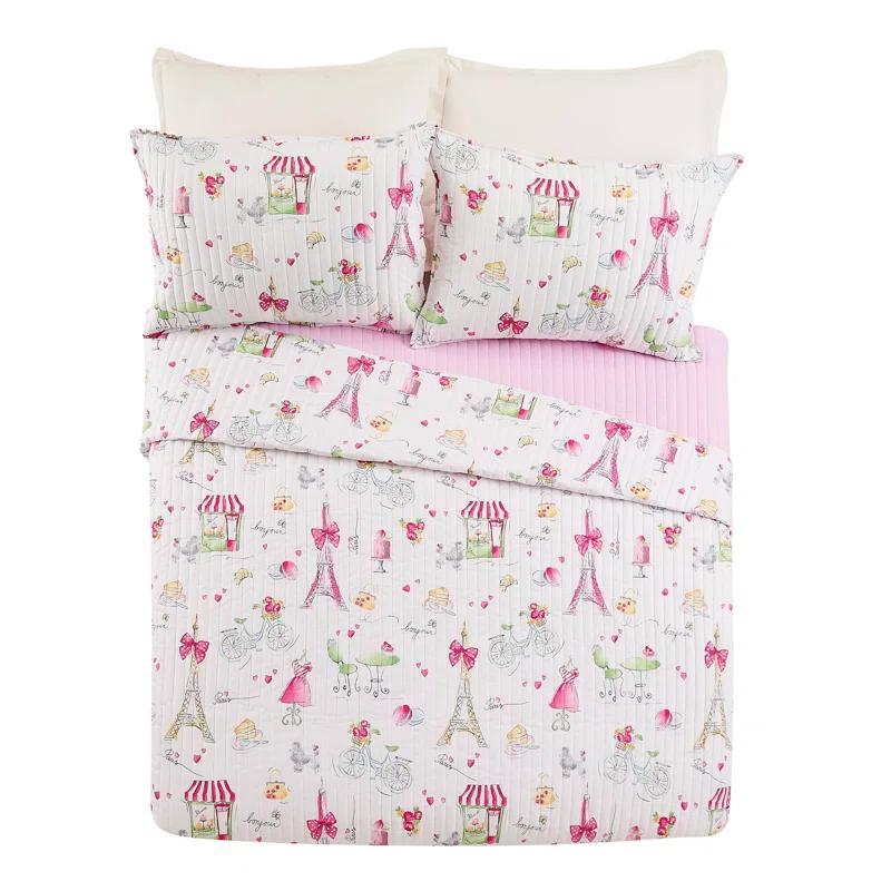 Urban Playground Pretty in Paris Reversible Pink Quilt Set