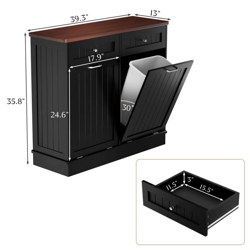 Betterhood Havant Double Tilt Out Trash Cabinet 20 Gallons Wooden Free Standing(Not include trash can)