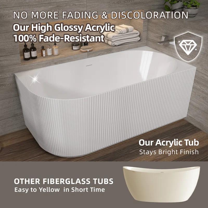 ZEAFIVE WZ48-GW59-R 59" X 30" Freestanding Corner Soaking Acrylic Bathtub
