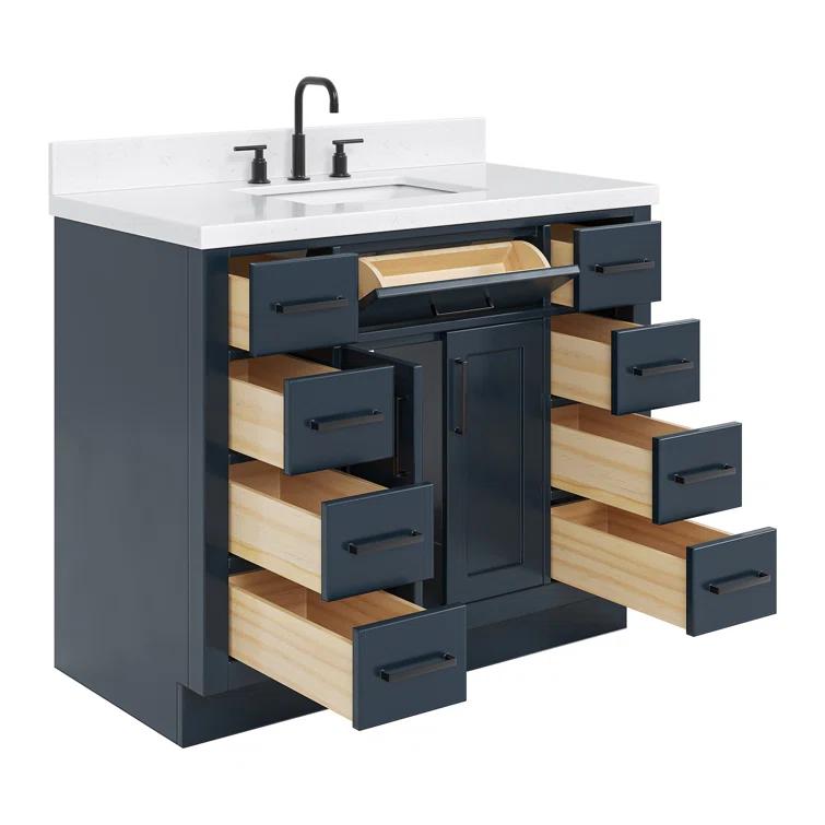 Wildon Home® Tidworth 42'' Solid Wood Single Bathroom Vanity with 1.5'' Carrara Quartz Top, Rectangular Sink
