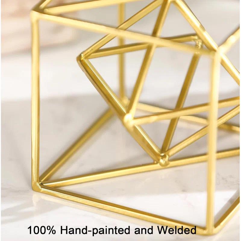 2024 Gold Metal Geometric Orb Sculpture - 4.72" Modern Square Abstract Decor for Home & Office