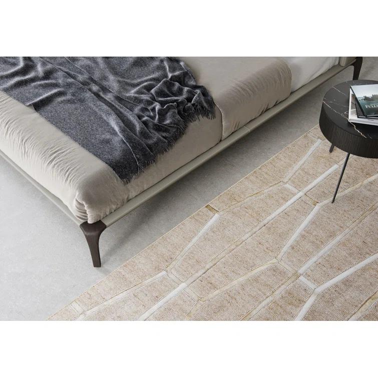 Queen Beige Faux Leather Upholstered Bed with Wood Frame