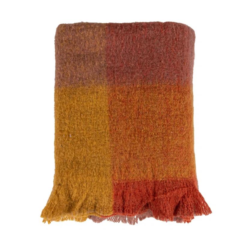 Creative Co-Op Patterned Wool Ruffled Throw Blanket