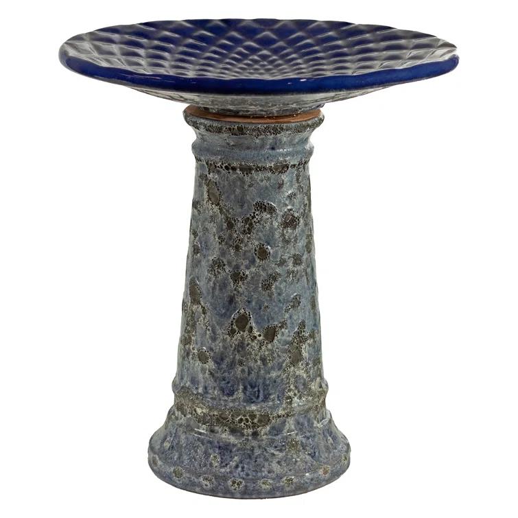 Red Barrel Studio® Trenasia Freestanding Ceramic Outdoor Bird Bath with UV-Resistant Blue Lava Finish
