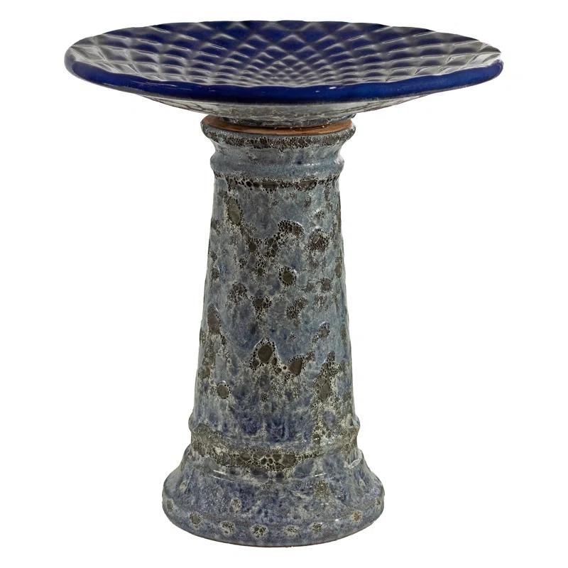 Red Barrel Studio® Trenasia Freestanding Ceramic Outdoor Bird Bath with UV-Resistant Blue Lava Finish