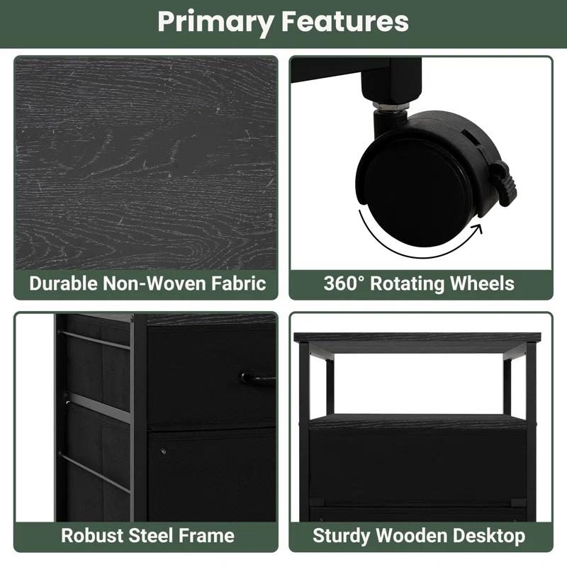 17 Stories Dacie Mobile File Cabinet with Fabric Drawers, Rolling Printer Stand, Vertical Filing Cabinet for Home Office, A4/Letter Size, Nonwoven Drawers