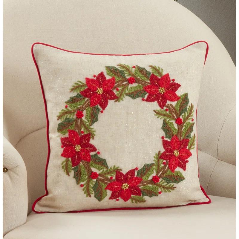 Saro Holly Wreath Collection Floral Pillow Cover