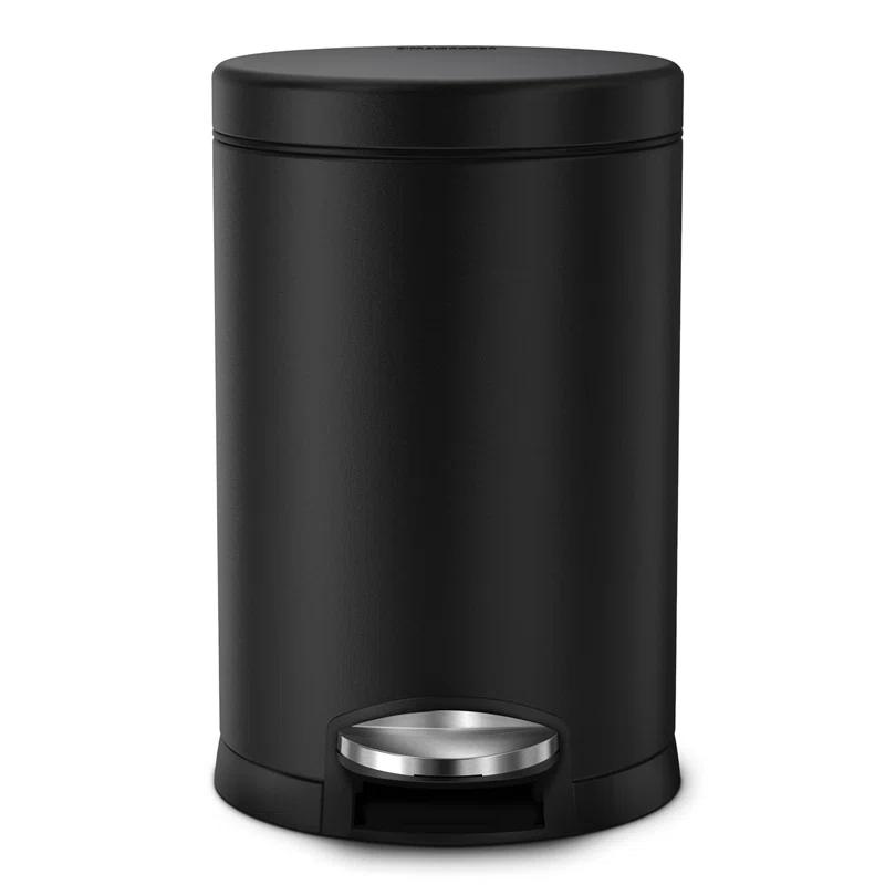 Black Stainless Steel Round Pedal Trash Can