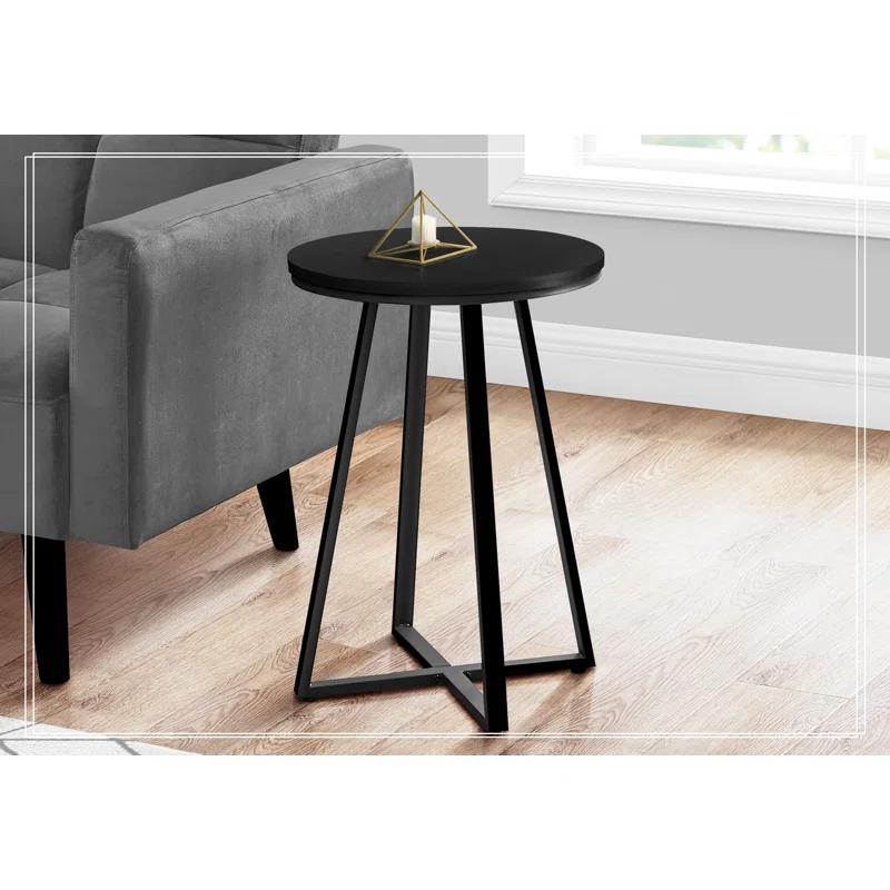 17 Stories Accent Table, Side, Round, End, Nightstand, Lamp, Living Room, Bedroom, Laminate, Black Metal, Contemporary, Modern