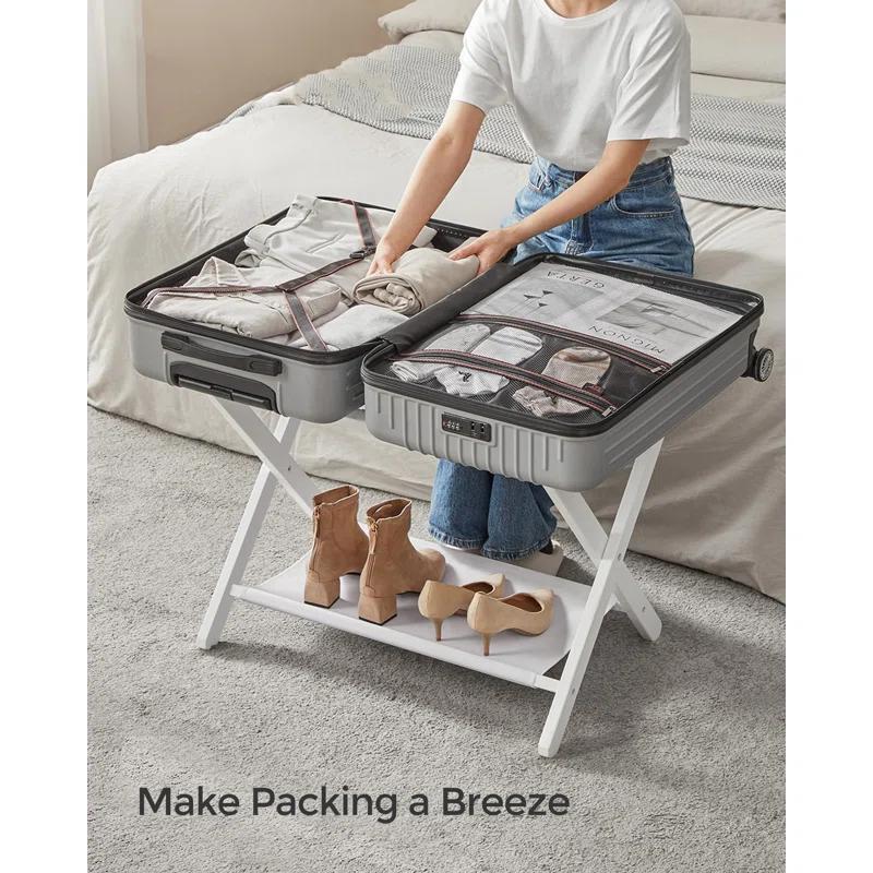 Bisiot Luggage Rack, Folding Suitcase Stand With Storage Shelf Holds Up To 131 Lb