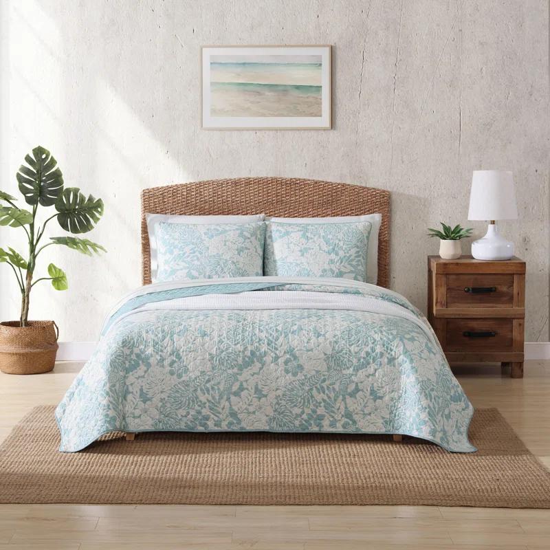 Tommy Bahama Laguna Beach Blue Cotton Reversible Quilt Set