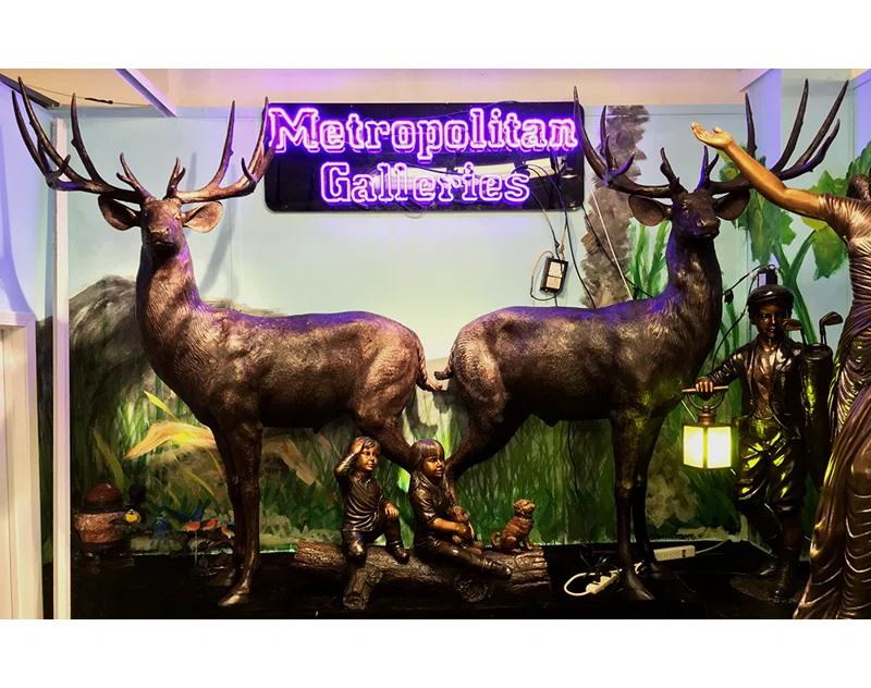 Metropolitan Galleries Bronze Buck and Doe 2 Piece Sculpture Set