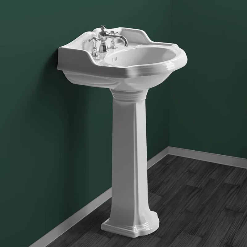 Whitehaus Collection 23" Traditional Pedestal With An Integrated Small Oval Bowl, Backsplash, Dual Soap Ledges, And Decorative Trim