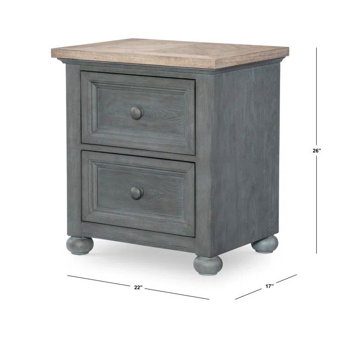 Lea 2 - Drawer Solid Wood Nightstand in Gray/Brown