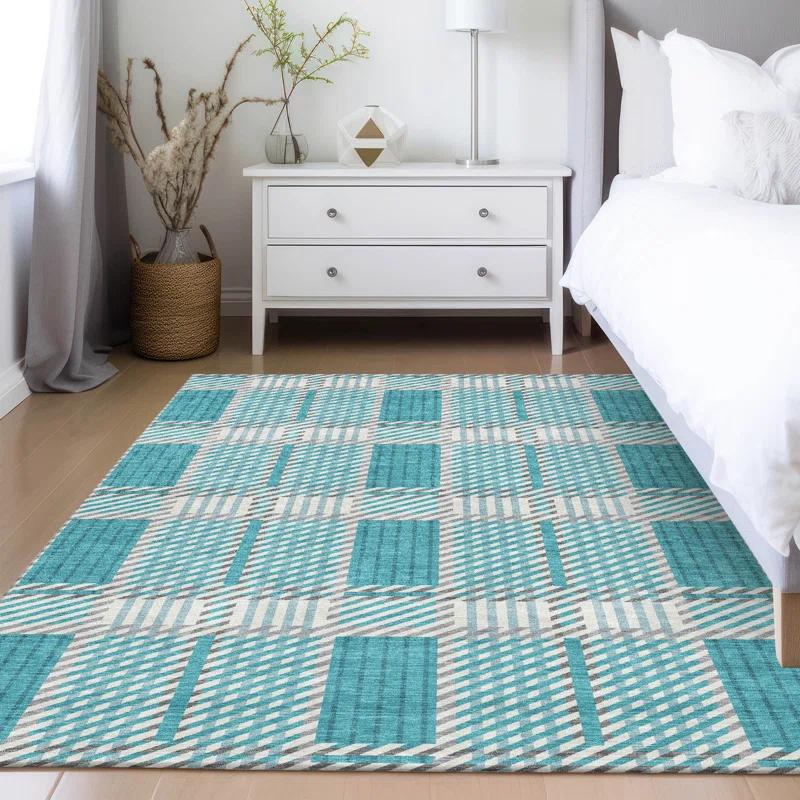 Machine Washable Indoor/Outdoor Chayden ACN1000 Teal Rug