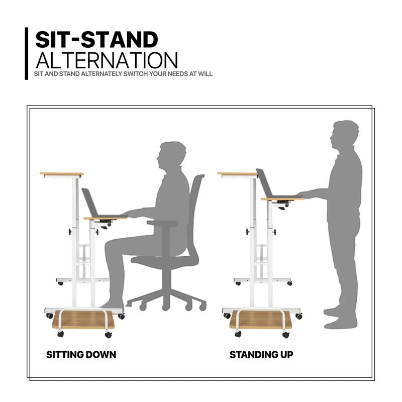MoNiBloom Mobile Computer Desk Workstation, Rolling Laptop Standing Table with Monitor Shelf and Host Rack