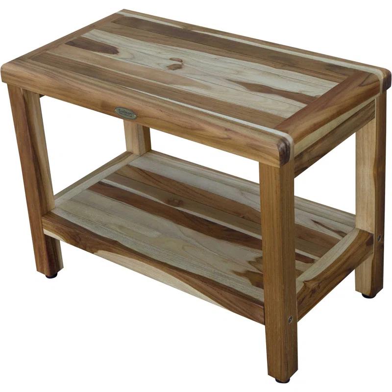 ZeaZu Rectangular Teak Shower Bench With Shelf