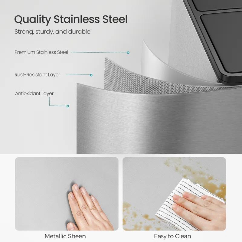 Songmics 2 x 8 Gallon Stainless Steel Multi-Compartments Trash Can with 15 trash bags