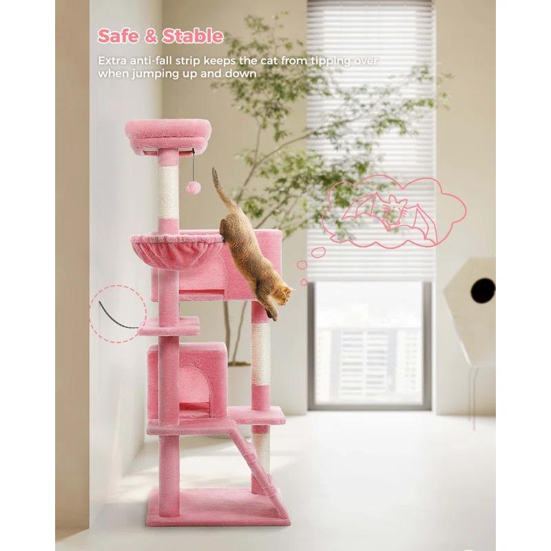 Tucker Murphy Pet™ Cat Tree With Large Top Perch, Plush Hammock, Cat Shelves And Dangling Pompom, Cat Scratching Posts And 2 Condos Houses