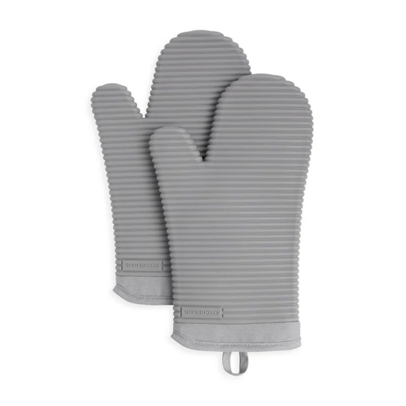 KitchenAid Matte Grey Ribbed Soft Silicone Oven Mitts, Set of 2