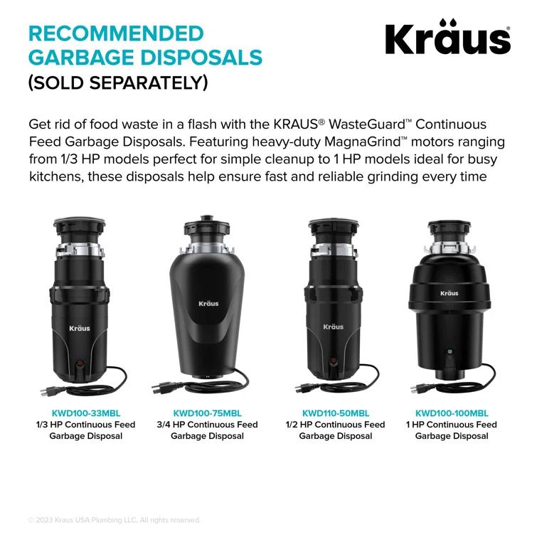 Kraus KRAUS Garbage Disposal Air Switch Kit with Push Button, AC Adapter, Power Cord, and Air Tube Included