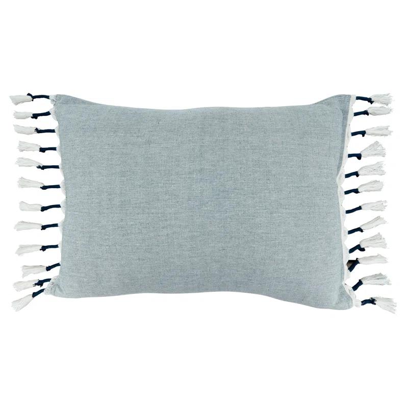 Saro Ocean Spray Design Tassels Cotton Reversible Throw Pillow