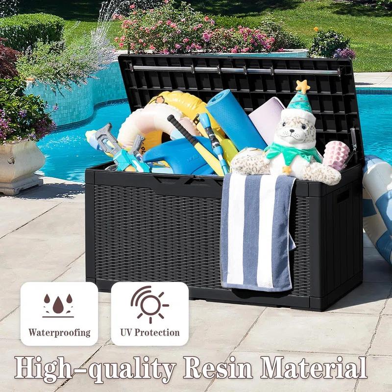 GEMBIK 100 Gallon Resin Deck Box, Large Outdoor Storage Bench with Cushions, Black