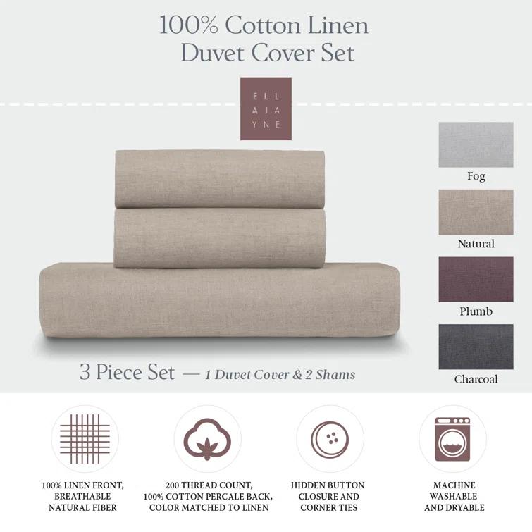 Ella Jayne Home French Linen Cotton 3-Piece Duvet Cover Set