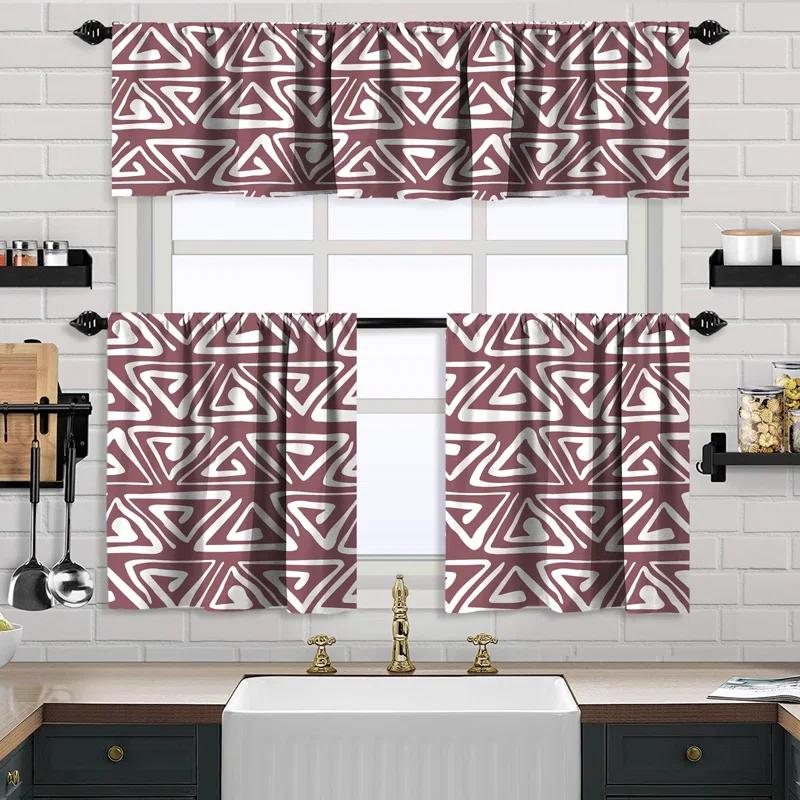 Boho Design Kitchen Valance (50X14) And 2 Tiers Cafe Curtains